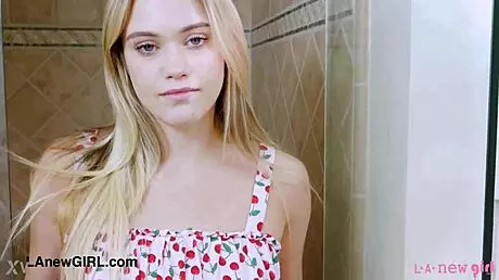 Gorgeous petite teen blonde took a relaxing shower after her amateur photoshoot session