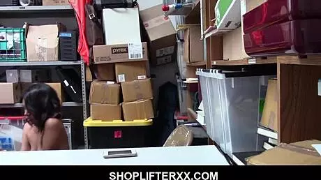 Exotic Kat Arina gets bent over in the shop before the security guard pounds her hard