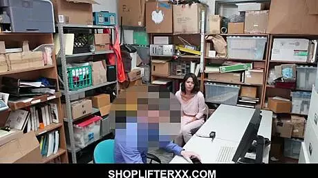Exotic Kat Arina gets bent over in the shop before the security guard pounds her hard
