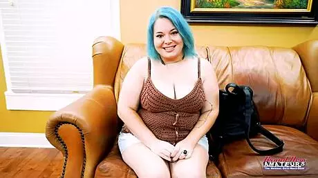 blue haired dixie sucks cock, then gets her pussy fucked hard