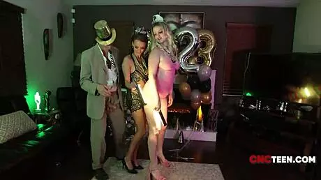 American milf enjoys freeuse new year's threesome