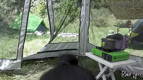 risky outdoor blowjob in the forest while camping unseen by anyone around