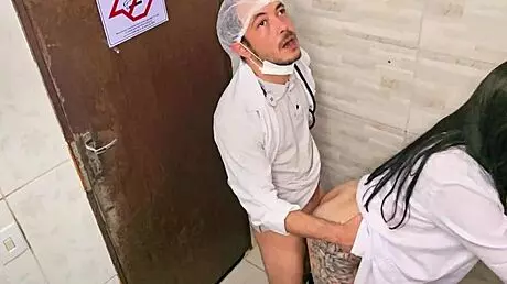 doctor and nurse can't resist and fuck in the hospital bathroom during the shift