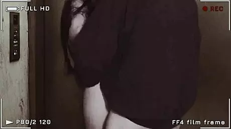 girl in skirt and fishnet stockings fucking gets creampie in elevator 🚀