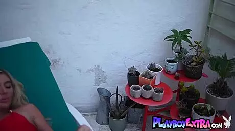 Skinny blonde teen strips and heats up