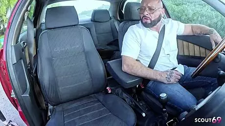 German real redhead ginger teen with pale skin suprised old guy with fuck after lost bet with classmate