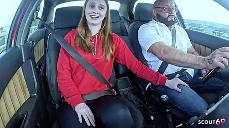 German real redhead ginger teen with pale skin suprised old guy with fuck after lost bet with classmate